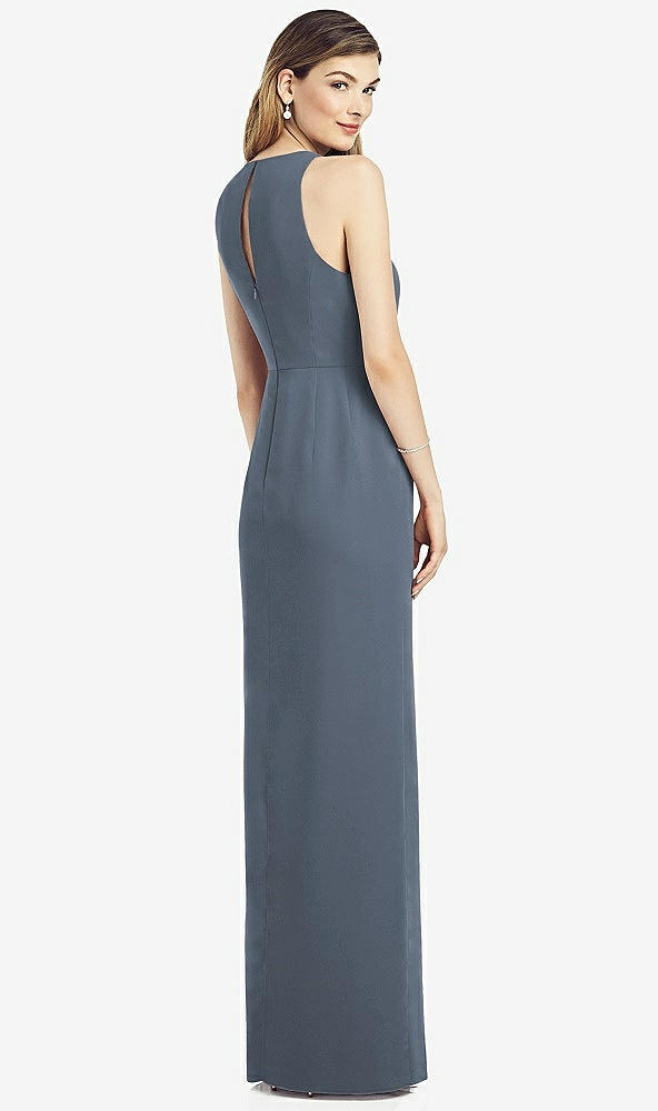 Back View - Silverstone Sleeveless Chiffon Dress with Draped Front Slit