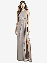 Alt View 1 Thumbnail - Taupe Sleeveless Chiffon Dress with Draped Front Slit