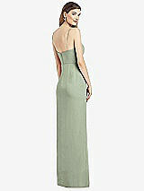 Rear View Thumbnail - Sage Spaghetti Strap Draped Skirt Gown with Front Slit