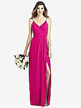 Front View Thumbnail - Think Pink Spaghetti Strap Draped Skirt Gown with Front Slit