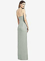 Rear View Thumbnail - Willow Green Spaghetti Strap Draped Skirt Gown with Front Slit