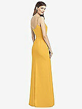 Rear View Thumbnail - NYC Yellow Spaghetti Strap V-Back Crepe Gown with Front Slit