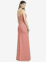 Rear View Thumbnail - Desert Rose Spaghetti Strap V-Back Crepe Gown with Front Slit