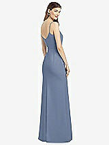 Rear View Thumbnail - Larkspur Blue Spaghetti Strap V-Back Crepe Gown with Front Slit