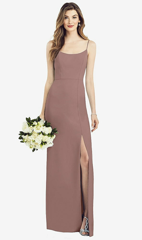 Front View - Sienna Spaghetti Strap V-Back Crepe Gown with Front Slit