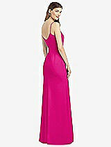 Rear View Thumbnail - Think Pink Spaghetti Strap V-Back Crepe Gown with Front Slit