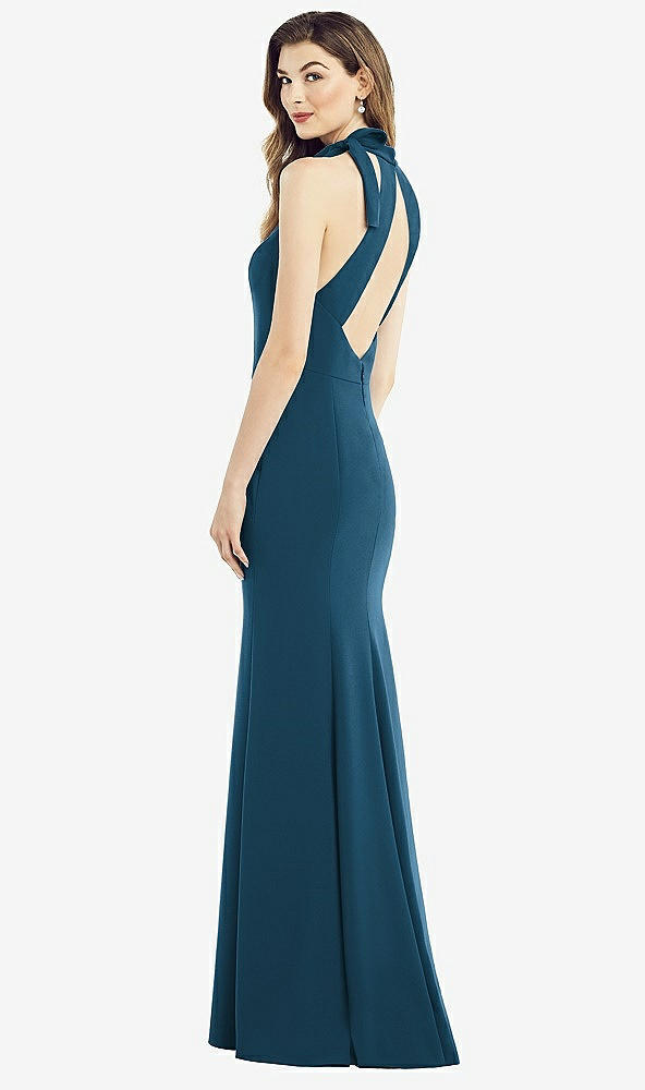 Front View - Atlantic Blue Bow-Neck Open-Back Trumpet Gown