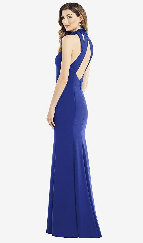 Front View - Cobalt Blue Bow-Neck Open-Back Trumpet Gown