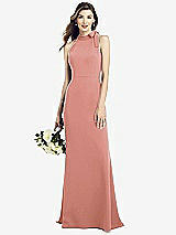 Rear View Thumbnail - Desert Rose Bow-Neck Open-Back Trumpet Gown