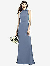 Rear View Thumbnail - Larkspur Blue Bow-Neck Open-Back Trumpet Gown