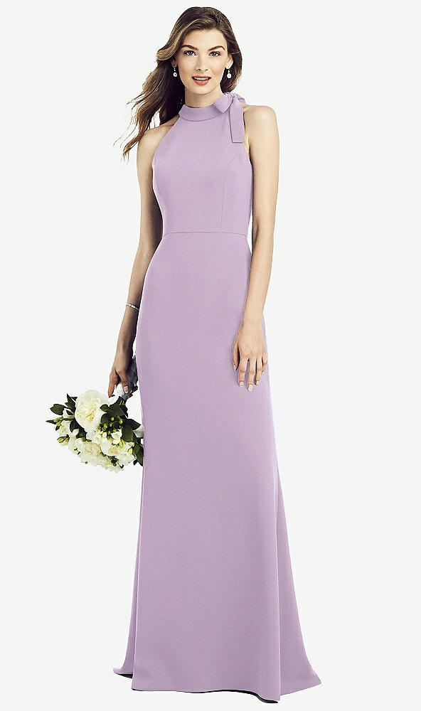 Back View - Pale Purple Bow-Neck Open-Back Trumpet Gown