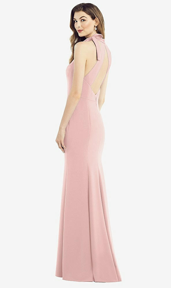 Front View - Rose - PANTONE Rose Quartz Bow-Neck Open-Back Trumpet Gown