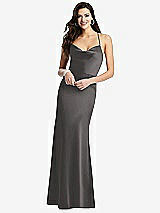 Front View Thumbnail - Caviar Gray Cowl-Neck Criss Cross Back Slip Dress