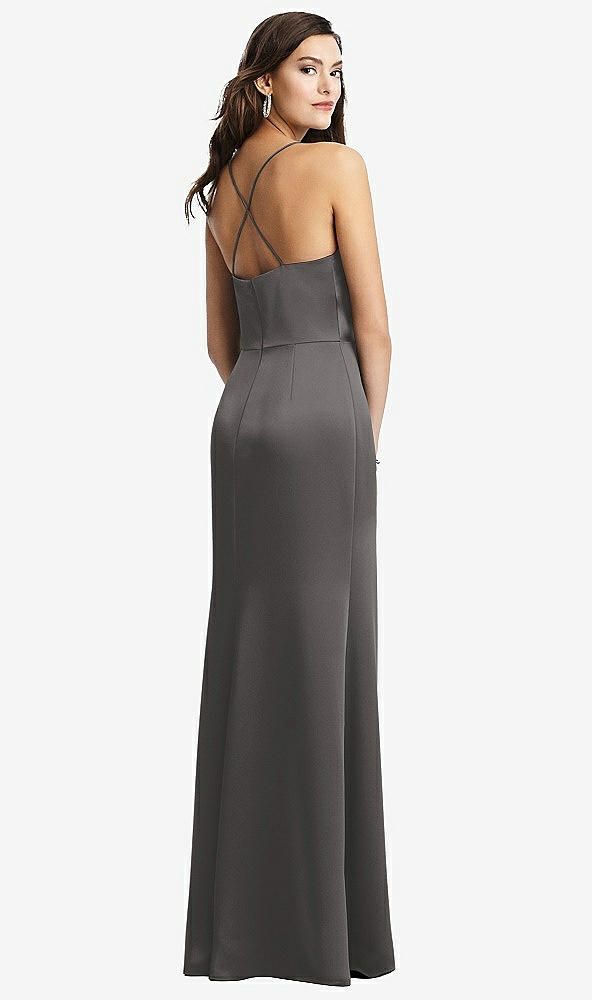 Back View - Caviar Gray Cowl-Neck Criss Cross Back Slip Dress