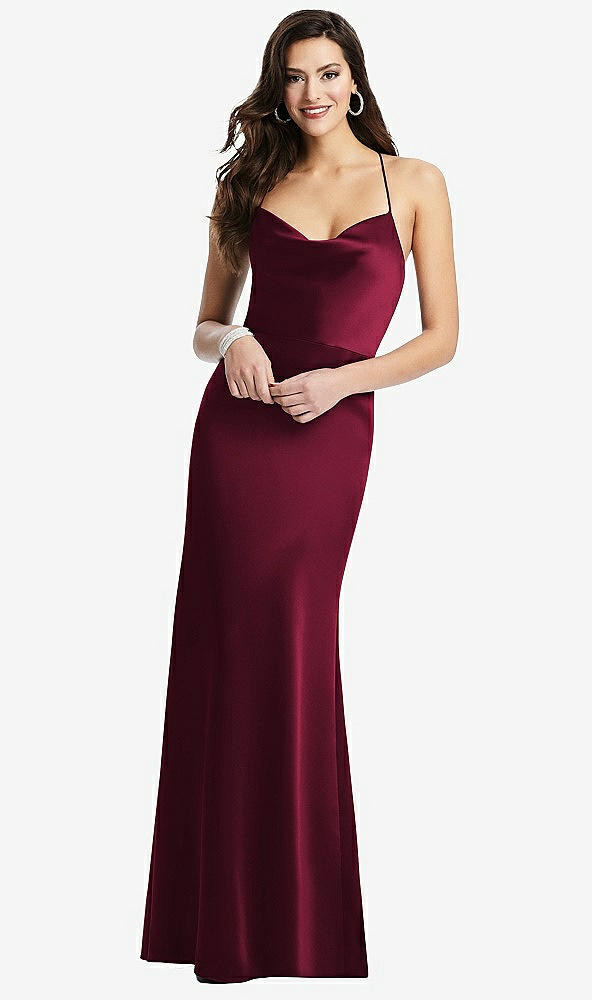 Front View - Cabernet Cowl-Neck Criss Cross Back Slip Dress