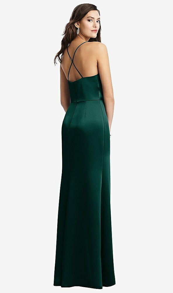 Back View - Evergreen Cowl-Neck Criss Cross Back Slip Dress