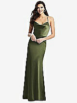 Front View Thumbnail - Olive Green Cowl-Neck Criss Cross Back Slip Dress