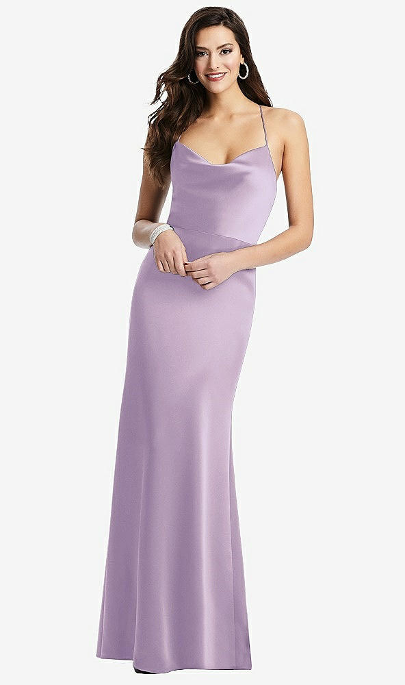 Front View - Pale Purple Cowl-Neck Criss Cross Back Slip Dress