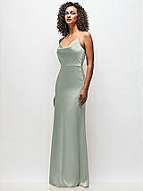 Side View Thumbnail - Willow Green Cowl-Neck Criss Cross Back Slip Dress