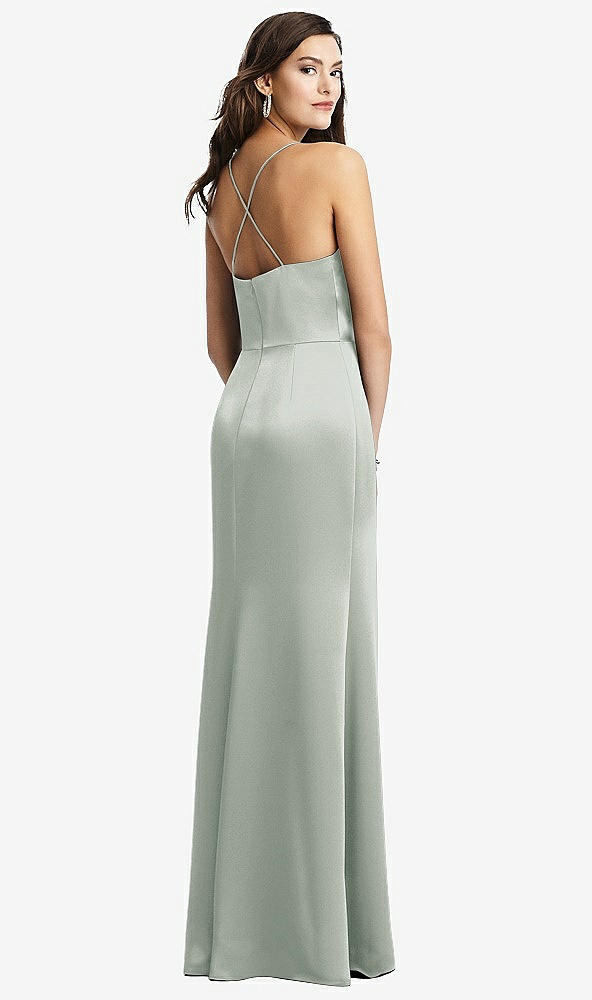 Back View - Willow Green Cowl-Neck Criss Cross Back Slip Dress