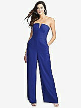 Front View Thumbnail - Cobalt Blue Strapless Notch Crepe Jumpsuit with Pockets