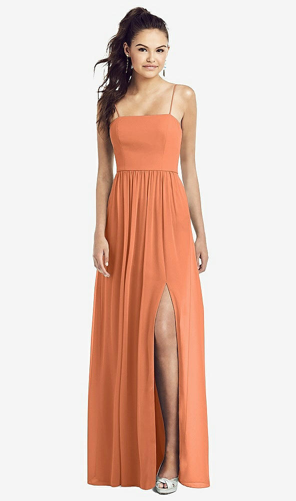 Front View - Sweet Melon Slim Spaghetti Strap Chiffon Dress with Front Slit 