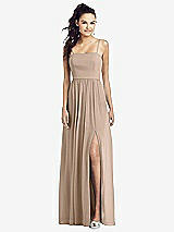 Front View Thumbnail - Topaz Slim Spaghetti Strap Chiffon Dress with Front Slit 