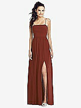 Front View Thumbnail - Auburn Moon Slim Spaghetti Strap Chiffon Dress with Front Slit 