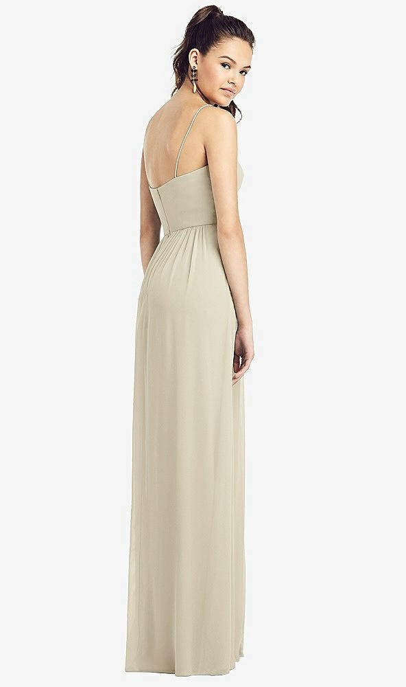 Back View - Champagne Slim Spaghetti Strap Chiffon Dress with Front Slit 