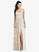 Front View Thumbnail - Coquette Floral Print Slim Spaghetti Strap Chiffon Dress with Front Slit 