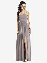 Front View Thumbnail - Cashmere Gray Slim Spaghetti Strap Chiffon Dress with Front Slit 