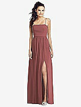 Front View Thumbnail - English Rose Slim Spaghetti Strap Chiffon Dress with Front Slit 