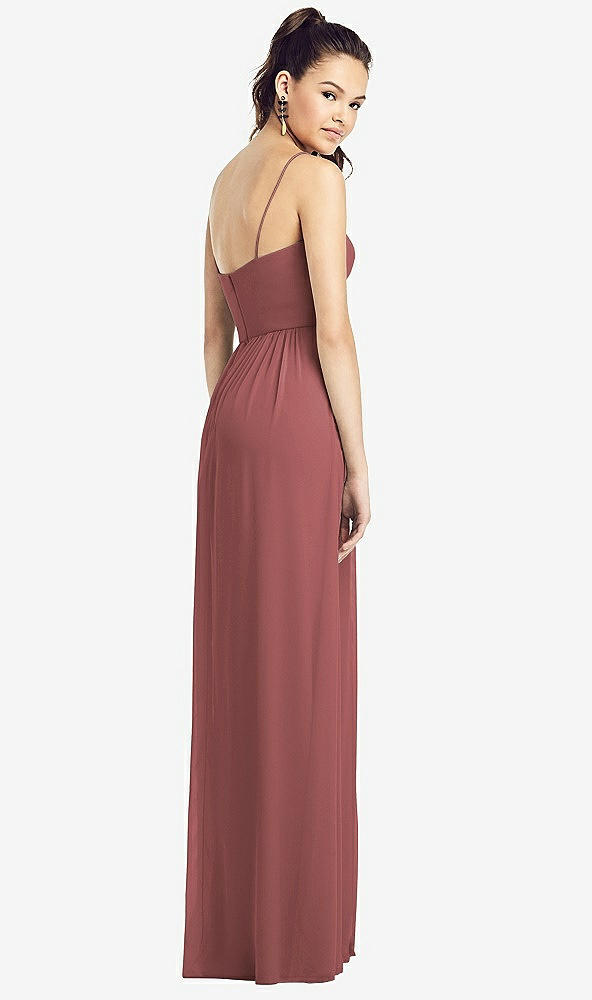 Back View - English Rose Slim Spaghetti Strap Chiffon Dress with Front Slit 