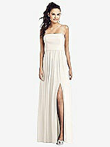 Front View Thumbnail - Ivory Slim Spaghetti Strap Chiffon Dress with Front Slit 