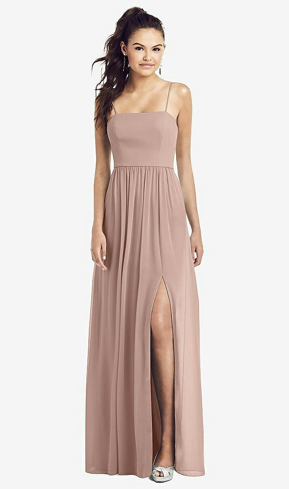 Front View - Neu Nude Slim Spaghetti Strap Chiffon Dress with Front Slit 