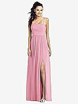 Front View Thumbnail - Peony Pink Slim Spaghetti Strap Chiffon Dress with Front Slit 