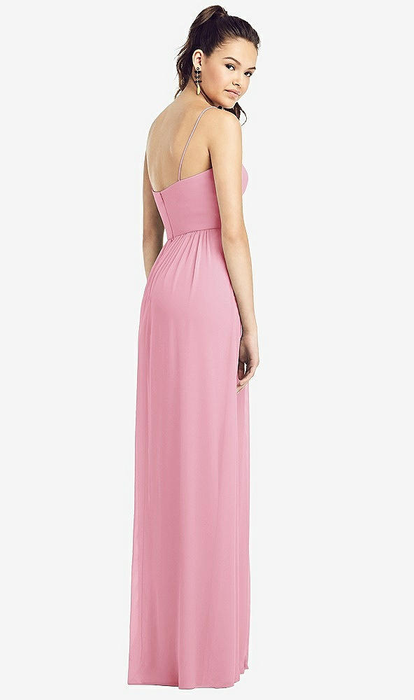 Back View - Peony Pink Slim Spaghetti Strap Chiffon Dress with Front Slit 