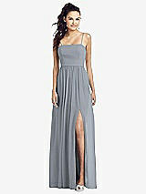 Front View Thumbnail - Platinum Slim Spaghetti Strap Chiffon Dress with Front Slit 