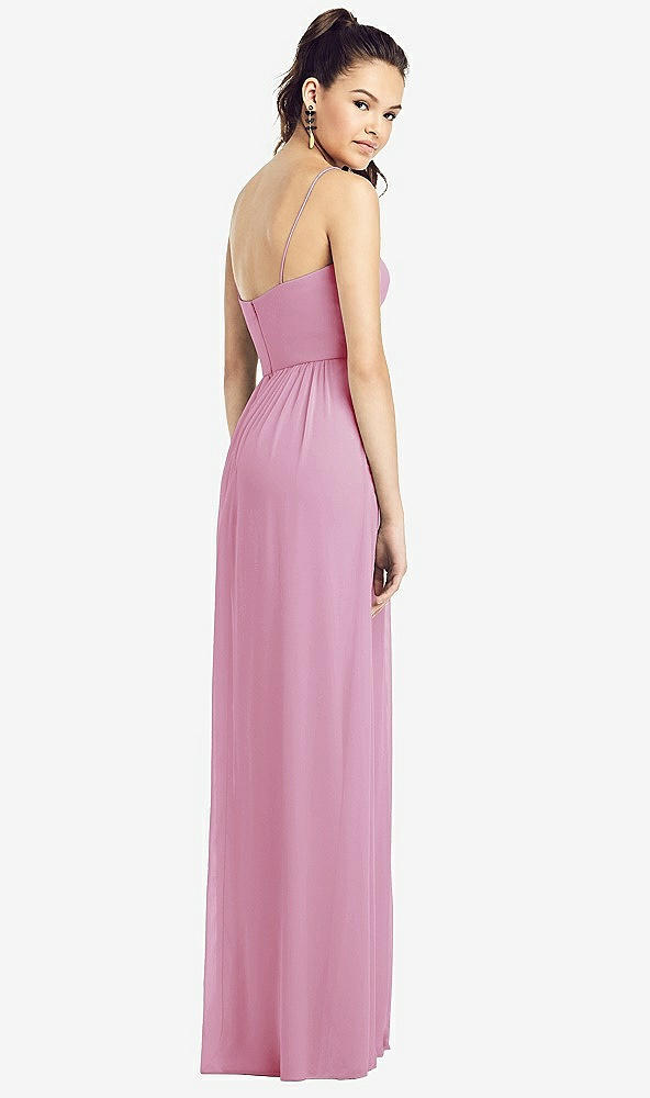 Back View - Powder Pink Slim Spaghetti Strap Chiffon Dress with Front Slit 