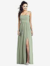 Front View Thumbnail - Sage Slim Spaghetti Strap Chiffon Dress with Front Slit 