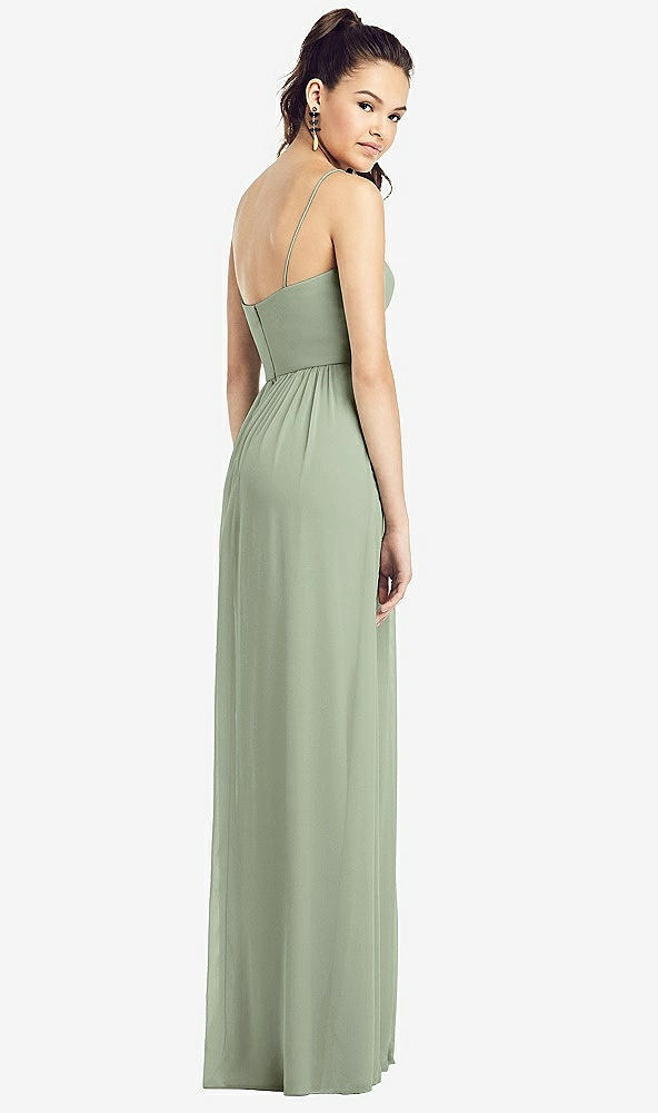 Back View - Sage Slim Spaghetti Strap Chiffon Dress with Front Slit 