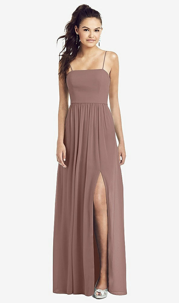 Front View - Sienna Slim Spaghetti Strap Chiffon Dress with Front Slit 