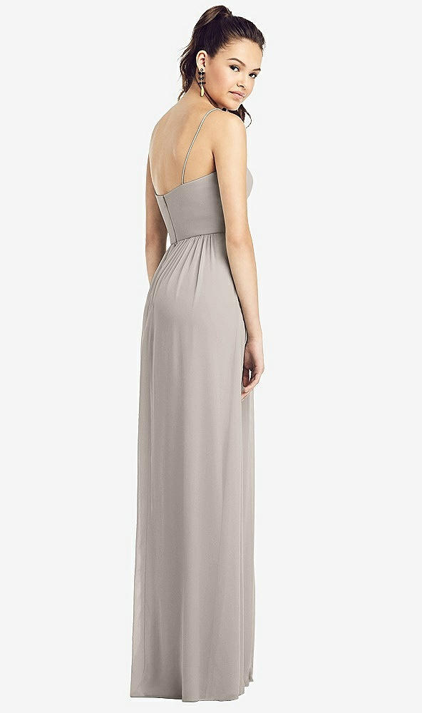 Back View - Taupe Slim Spaghetti Strap Chiffon Dress with Front Slit 