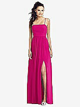 Front View Thumbnail - Think Pink Slim Spaghetti Strap Chiffon Dress with Front Slit 