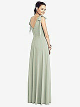 Rear View Thumbnail - Celadon Bow-Shoulder V-Back Chiffon Gown with Front Slit