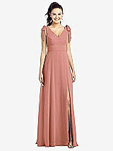 Front View Thumbnail - Desert Rose Bow-Shoulder V-Back Chiffon Gown with Front Slit