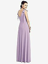 Rear View Thumbnail - Pale Purple Bow-Shoulder V-Back Chiffon Gown with Front Slit