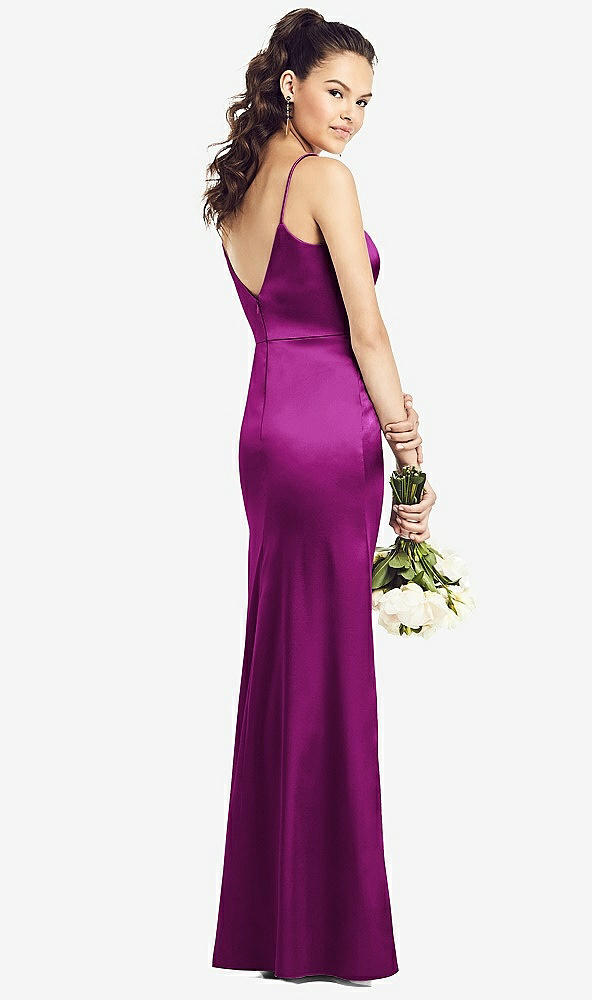 Back View - Persian Plum Slim Spaghetti Strap V-Back Trumpet Gown