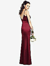 Rear View Thumbnail - Burgundy Slim Spaghetti Strap V-Back Trumpet Gown