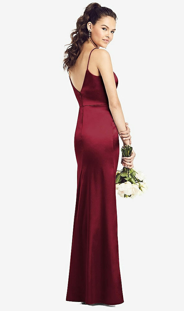 Back View - Burgundy Slim Spaghetti Strap V-Back Trumpet Gown